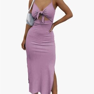 LAVENDER CUTOUT MIDI DRESS TIE FRONT SLIT BODYCON LARGE 💜